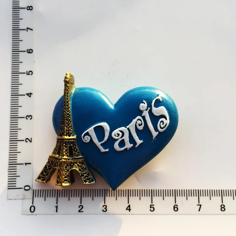 France Paris Eiffel Tower Creative Heart Shaped Resin Painted Tourism Memorial Crafts Magnet Fridge | Дом и сад