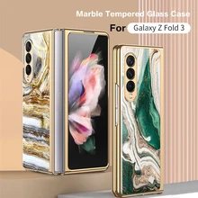 For Samsung Galaxy Z Fold 3 Case Luxury Plating Marble Tempered Glass Hard Cover For Galaxy Z Fold3 5G