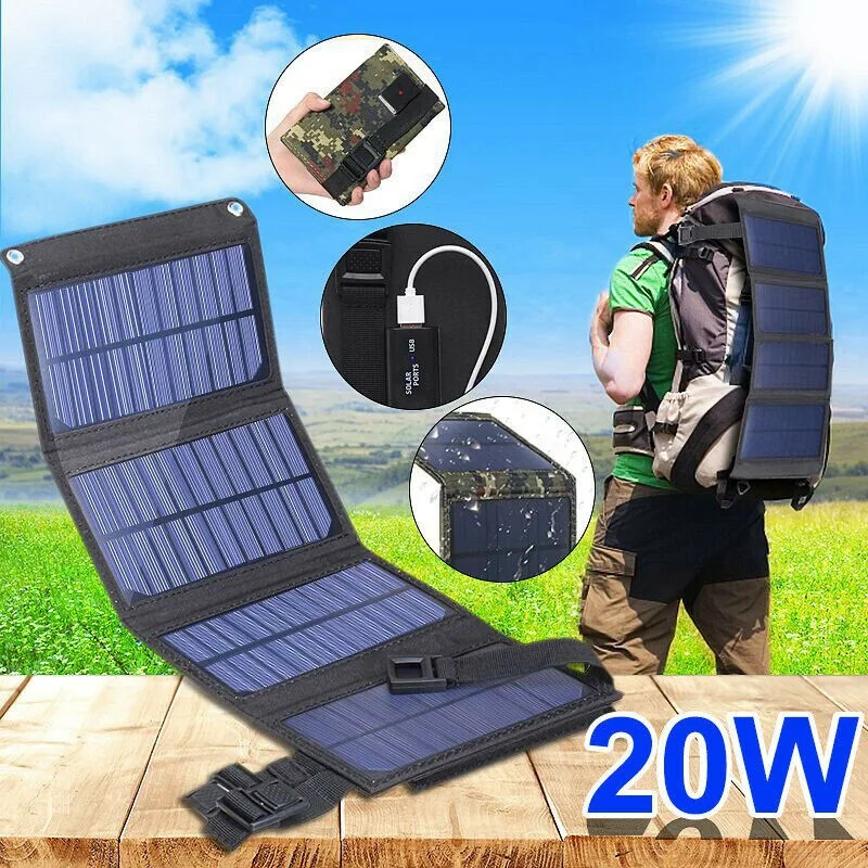 Células para Smartphone Carregador de Bateria Dobrável Painel Solar Flexível Pequeno Impermeável 5v Painéis Solares 20w Usb