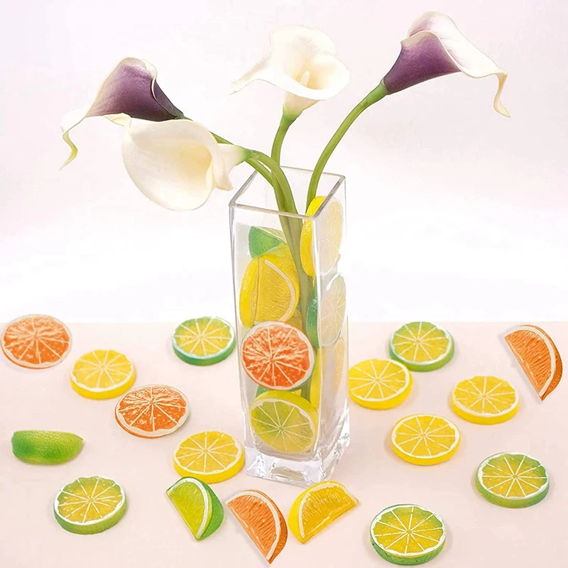 

ABZS 30Pcs 2in Artificial Lemon Slices Simulation Decorative Fake Fruit Wedding Ornament Festival Decor Photography Props