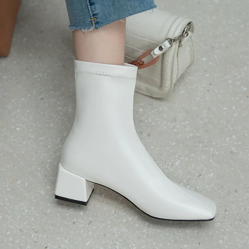 

COVIBESCO Concise Classic Design Square Toe Women Ankle Boots Autumn Winter Newest Thick Heels Pumps Wedding Party Shoes Woman