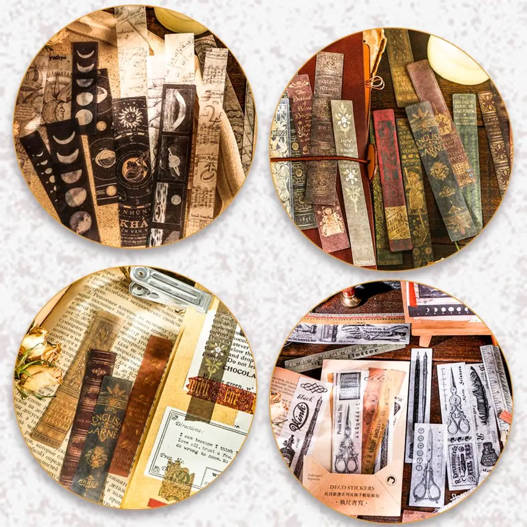 

240pcs Antique Bill Ruler Tickets Old Book Washi Paper Decoration Stickers DIY Diary Scrapbooking Label Sticker 20 patterns