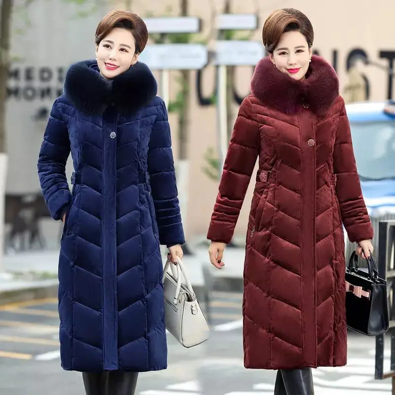2021 Thicken Winter Jacket Women X-Long Parkas Middle-aged Womens Winter Coat Hooded Fur Collar Warm Women Jacket New s1411 enlarge