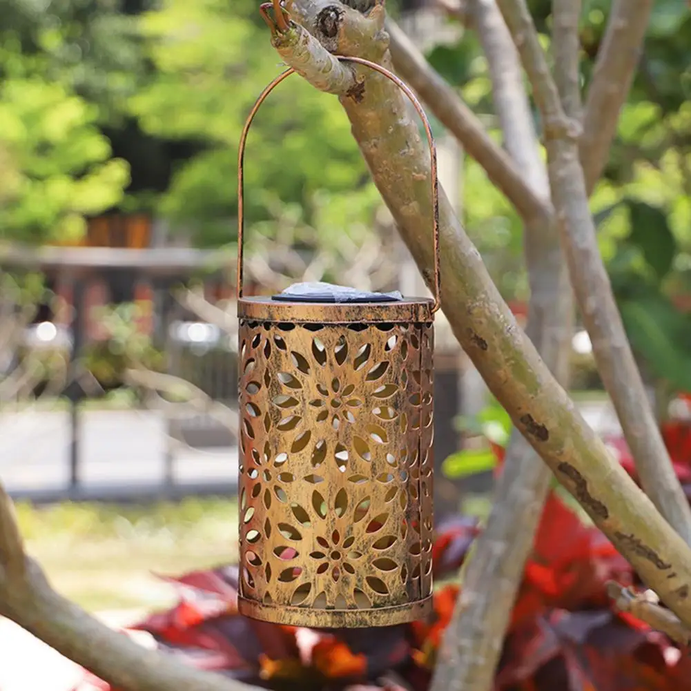 

Hot Sale Hanging Solar Lantern Hollowed-out Flower Pattern Projection Wrought Iron Waterproof LED Garden Light for Outdoor