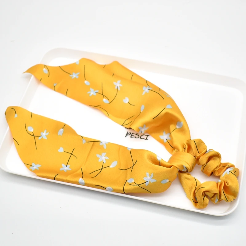 fashion Ponytail Scarf Elastic Hair Rope for Women Hair Bow Ties Scrunchies Hair Bands Flower Print Ribbon Hairbands - Цвет: 21