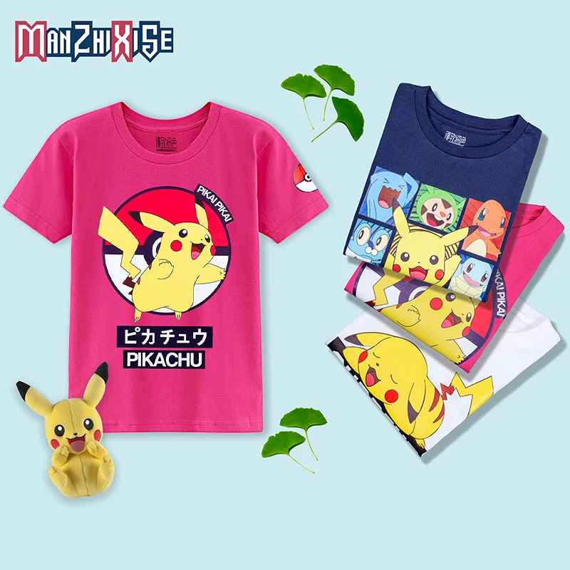 Летняя Детская Милая Повседневная футболка с покемоном хлопковая смешная одежда