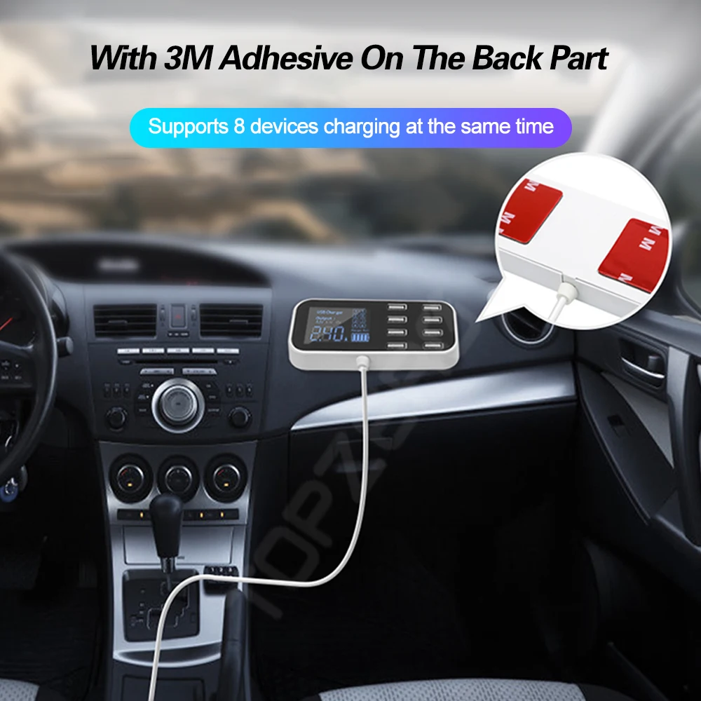 

40W QC3.0USB Car Charger is suitable for iPhone Android Samsung Xiaomi mobile phone charger 2.4A display USB socket