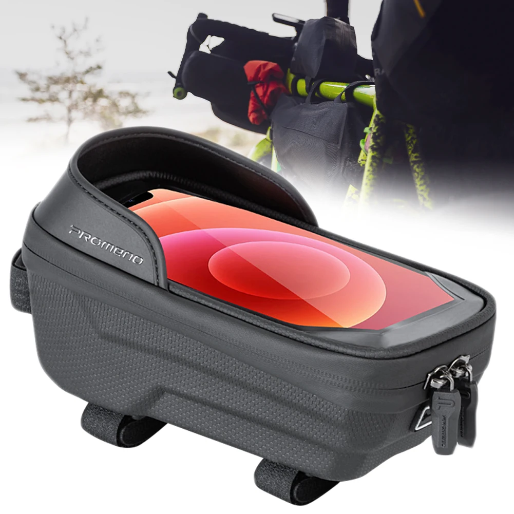 

Bike Bag 1.8L Frame Front Tube Rainproof Cycling Bag Bicycle Waterproof Phone Case 6.5 Inches Touchscreen Hard Shell Bag