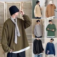 mens casual plus size hip hop fake two piece loose sweater korean version ins student casual top