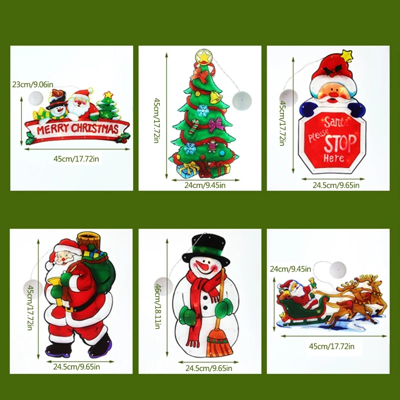 

Waterproof Christmas Decorations Window Blinking Lights with Suction Cup Hanging Decor Santa Claus Snowman Christmas Trees