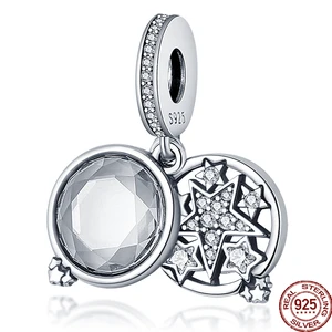 925 Sterling Silver Five-pointed Star with Shiny Zircon Circle Charms Beads Fit Original Pandora Bracelet Making Women Jewelry