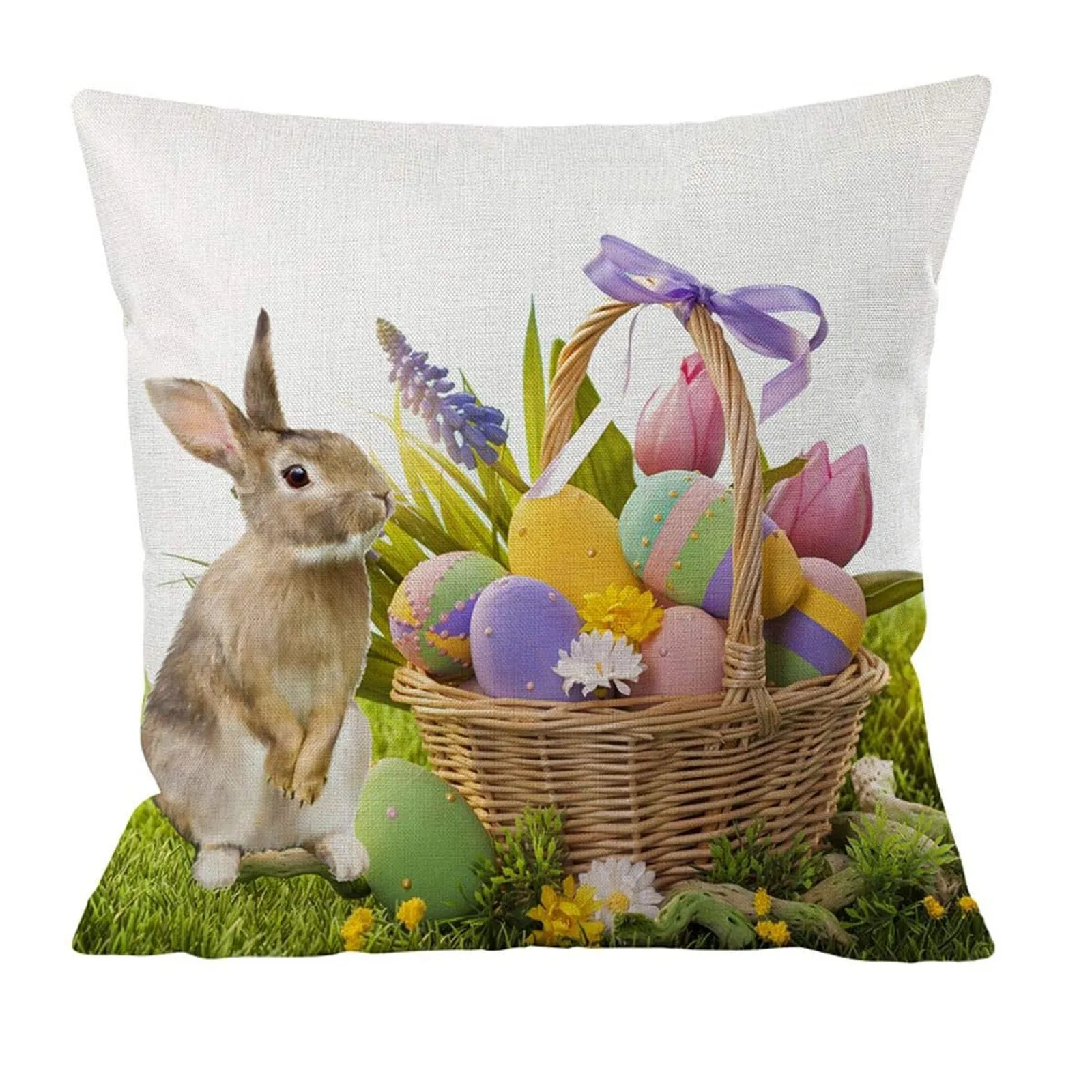 Easter Print Pillow Cases Linen Sofa Cushion Cover Home Decor Textiles Dreamlike Family Gift | Дом и сад