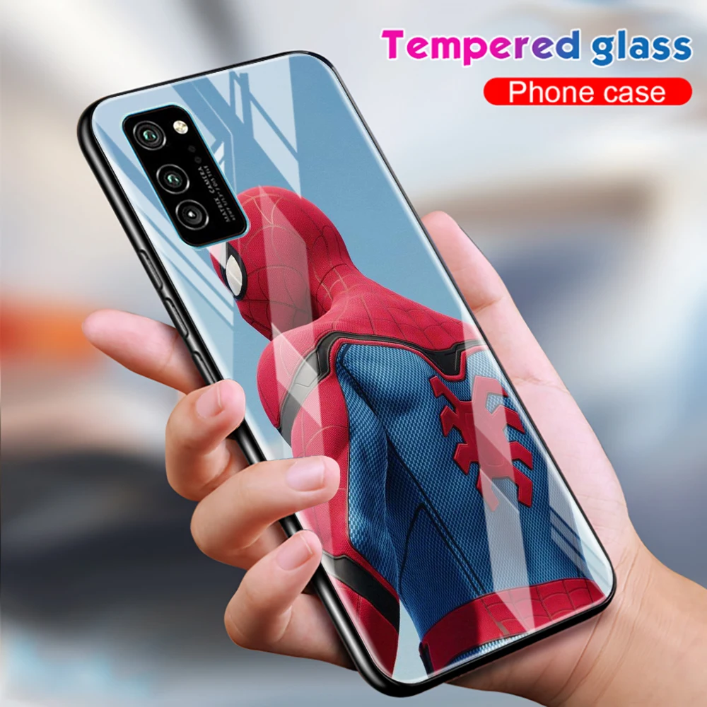 Чехол из закаленного стекла для телефона с героями Marvel Человек-паук Honor 30 20 10 9X Pro