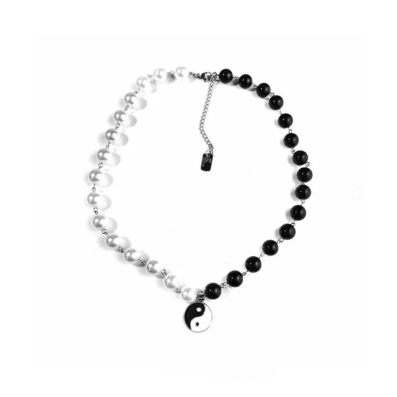 

TaiChi Pendant Stainless Steel Yingyang Necklace Harajuku Long Chain Punk Pearl Choker Jewelry Women Man Friendship Girl Gifts