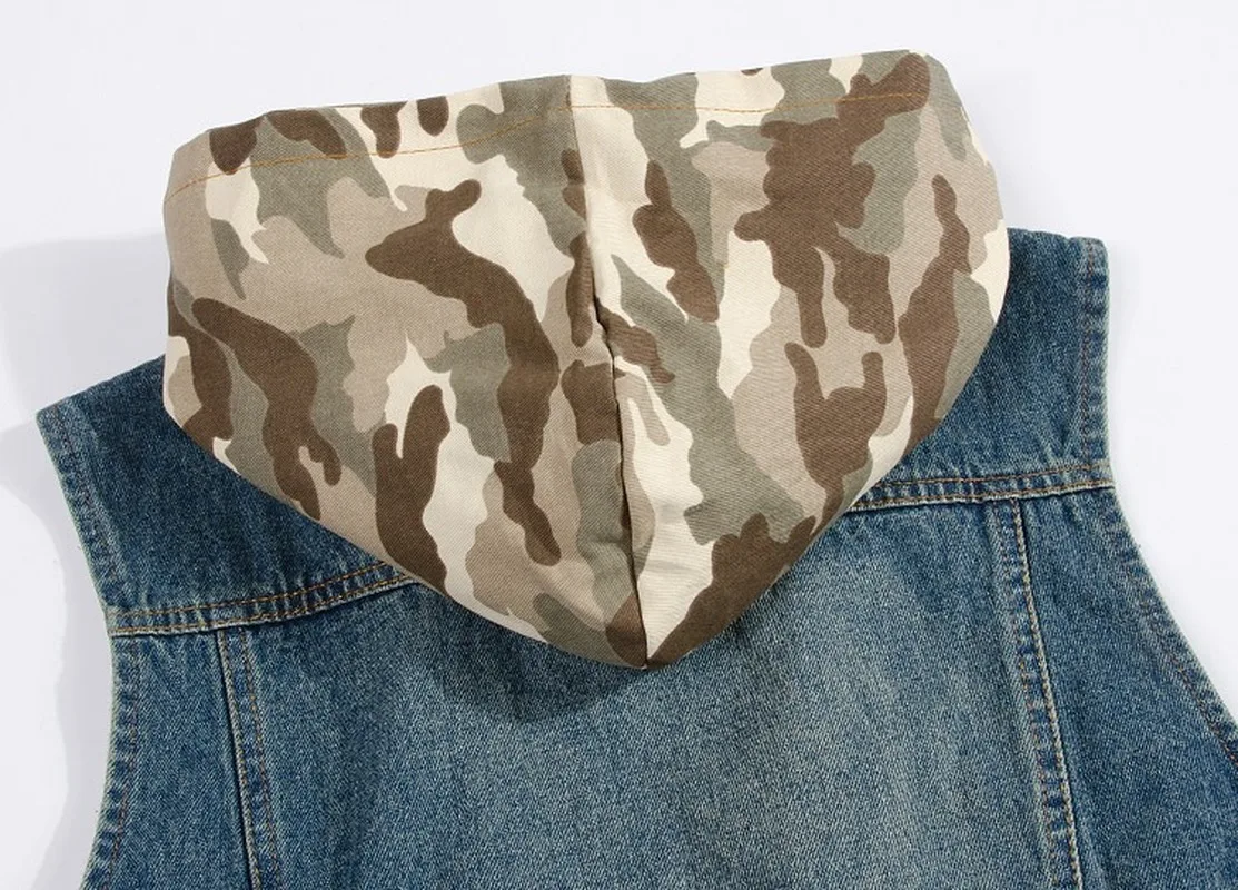 

Men's hooded jacket Cowboy Sleeveless Solid men's denim vest Casual Hip Hop Motorcycle Jeans Slim Fit Waistcoat Jacket hooded