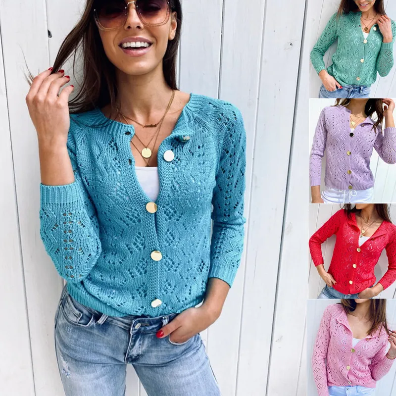 

Женский трикотажный кардиган, однотонный тонкий кардиган в европейском и американском стиле, 2020