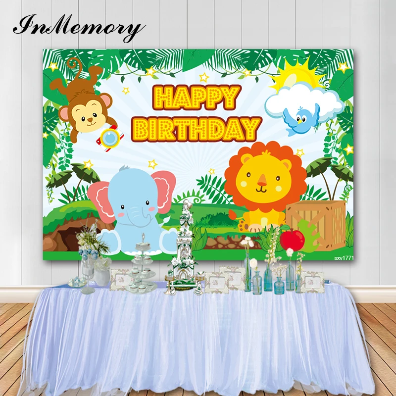 В памяти сафари джунглей фон для фото на вечеринке животные лес льва слона