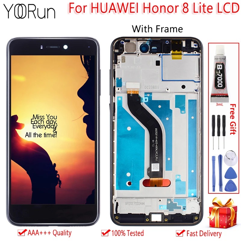 ЖК-экран с рамкой для Huawei Honor 8 Lite 5 2 дюйма сенсорный экран качество AAA дигитайзер в
