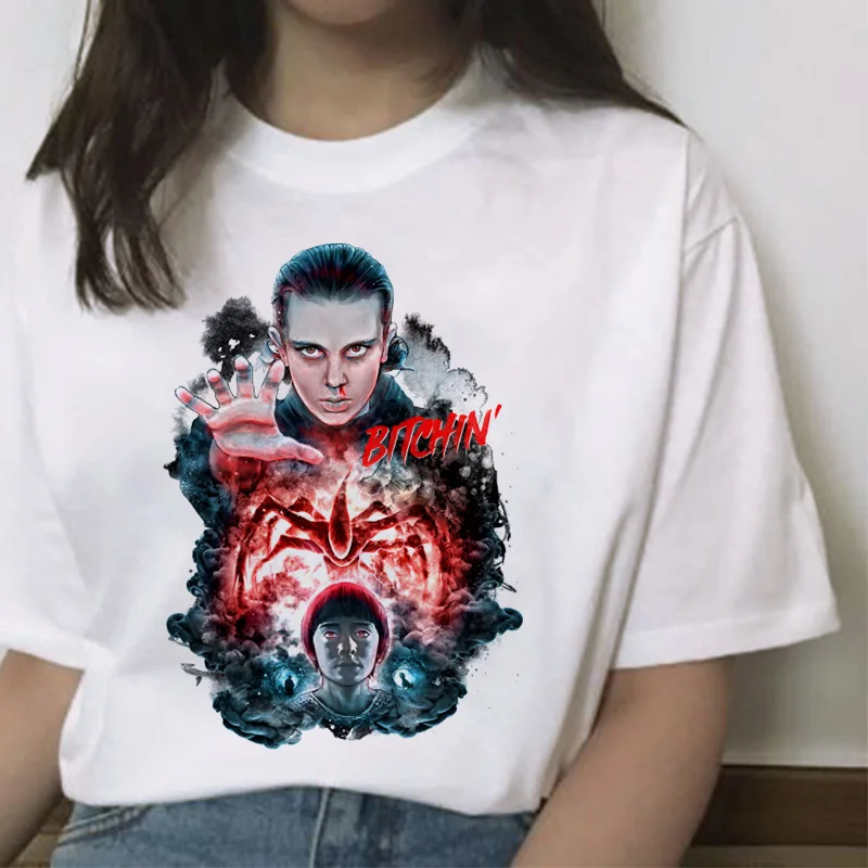 

Women T-shirt New Stranger Things Eleven Rock Harajuku T-shirt ladies white casual T-shirt Homme Strange Thing T-shirt