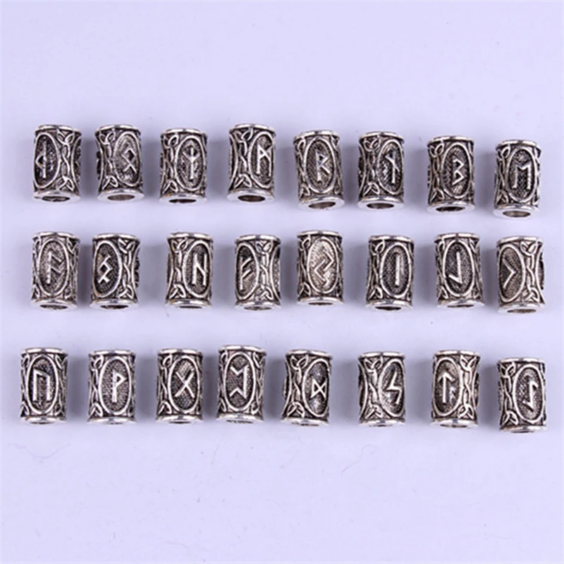 

24Pcs Hair Tube Bead Viking Runes Beads Dreadlock Braiding Jewelry Beard Hair Decor Styling Accessories Retro Alloy Large Beads