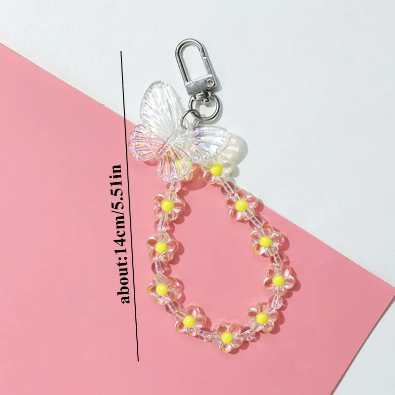 Милый бабочка цветок бусины шнурок для ключей цепи Женский брелок автомобиль