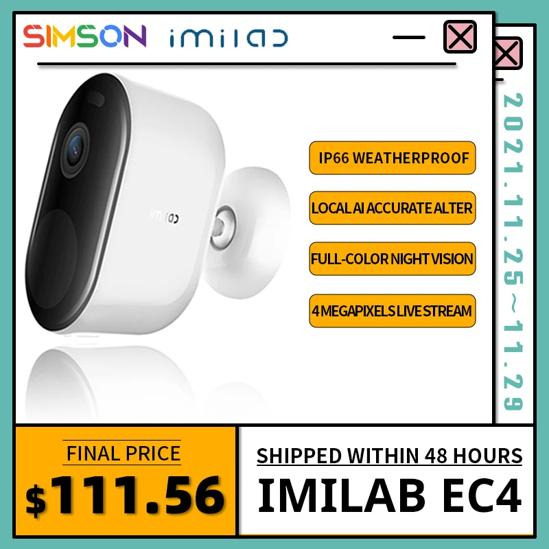 Камера видеонаблюдения IMILAB EC4 2 5 K HD 4 МП на солнечной батарее IP66 | Электроника