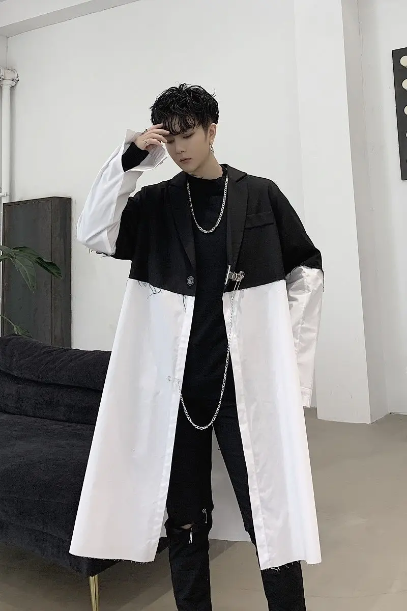

IEFB Men's Autumn New Clothing Black White Contrast Color Patchwork Personalized Long Shirt Japan Korean Trend Long Sleeve Tops