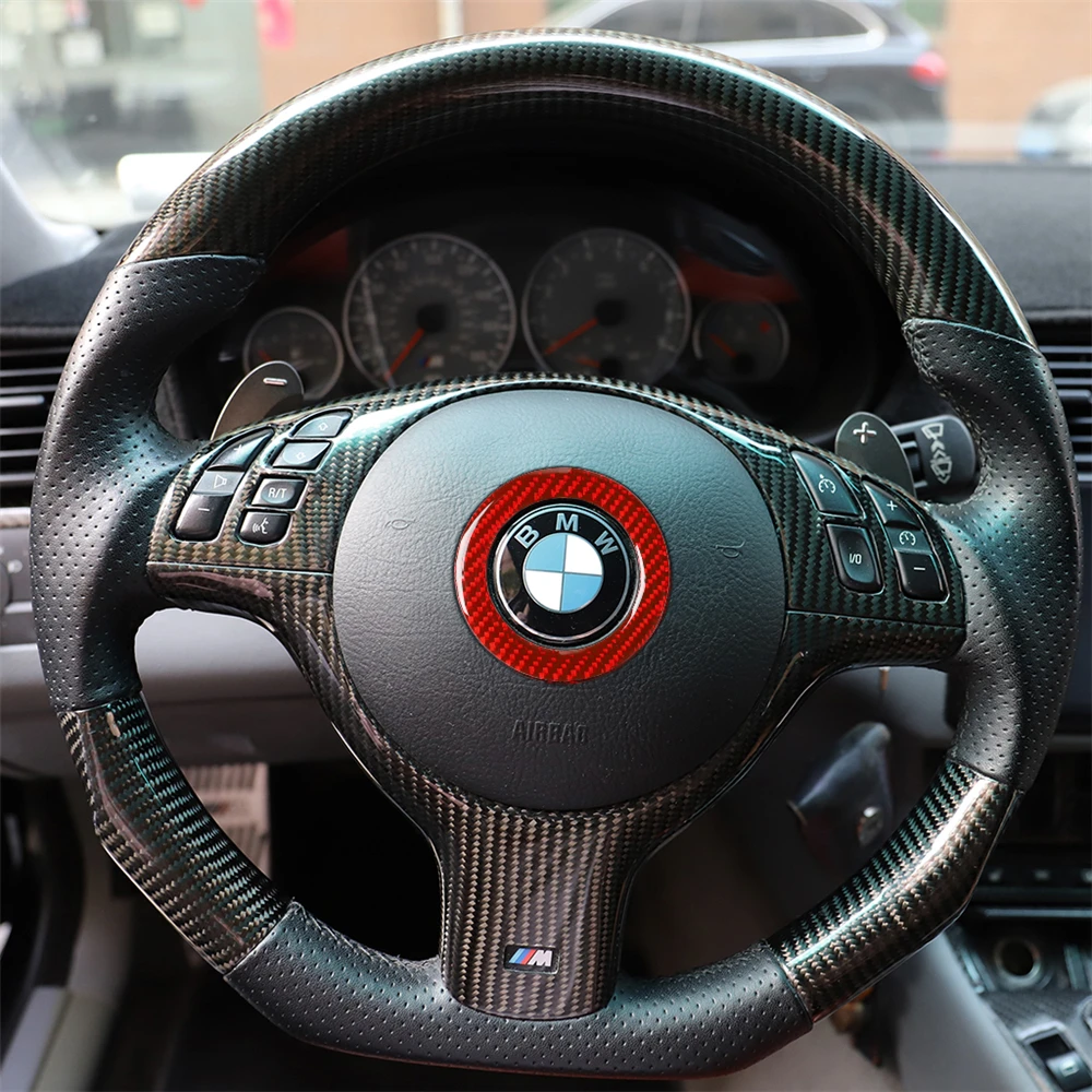 

Carbon Fiber Interior Decoration Frame Cover Trim for BMW E46 315 318 320 325 330 M3 1998-2005 Steering Wheel LOGO Ring Stickers