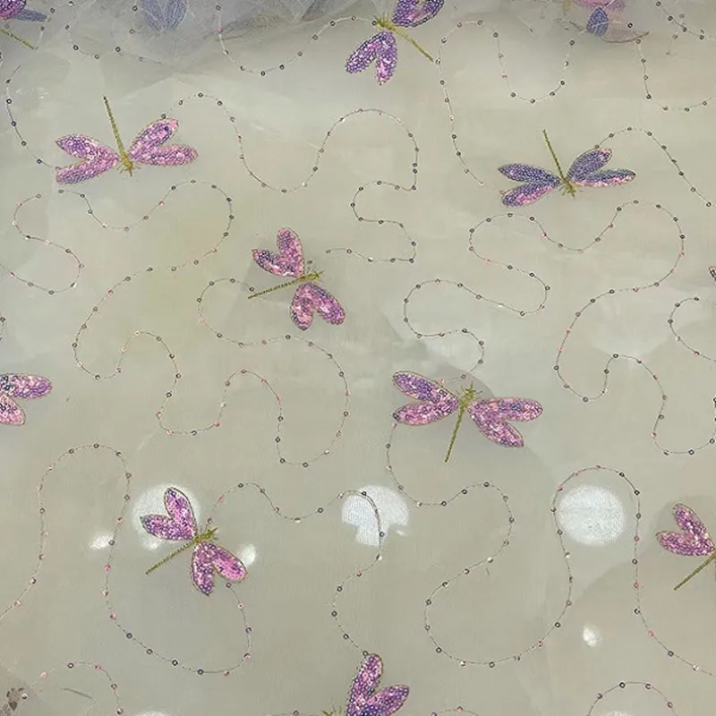 Многоцветные новые блестки 3D Стрекоза сетчатая ткань Сделай Сам детское платье