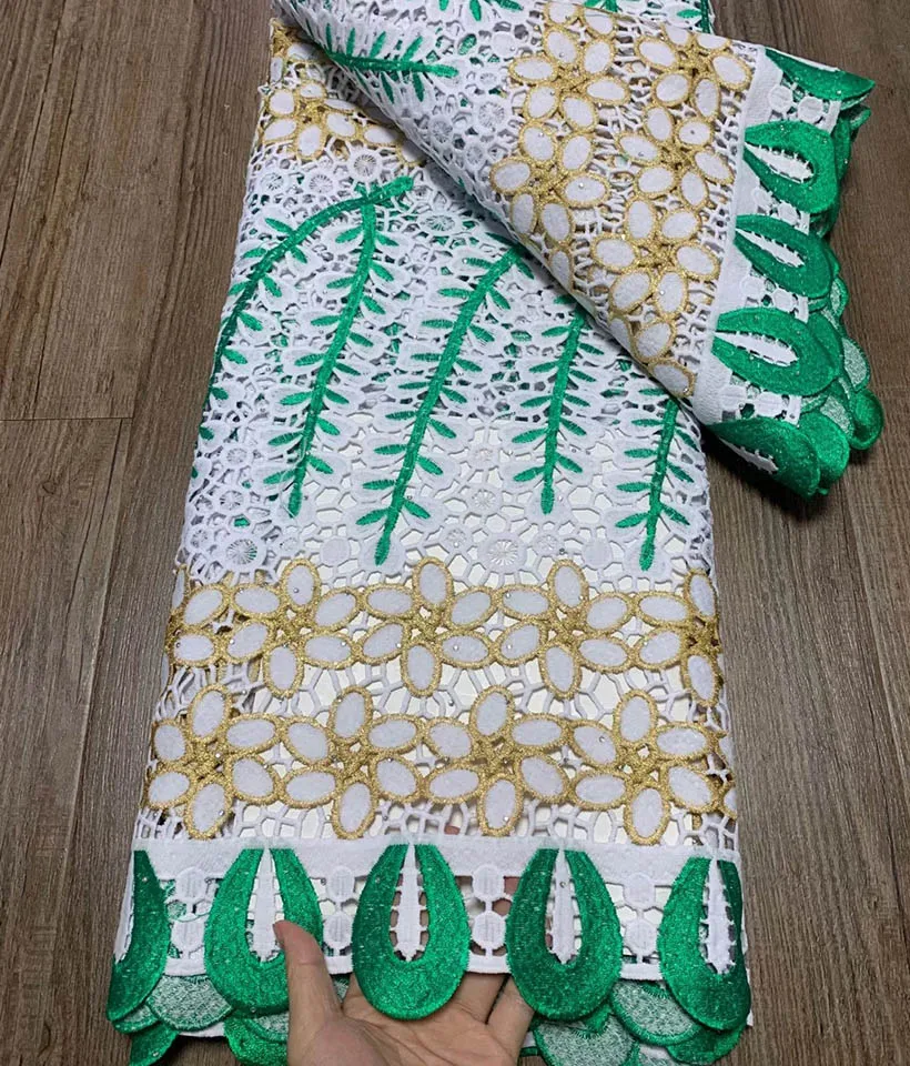 

5 Yards Swiss Lace Fabric Latest Dry Lace Embroidery African 100% Cotton Fabric Swiss Voile Lace Popular Dubai Style For Wedding