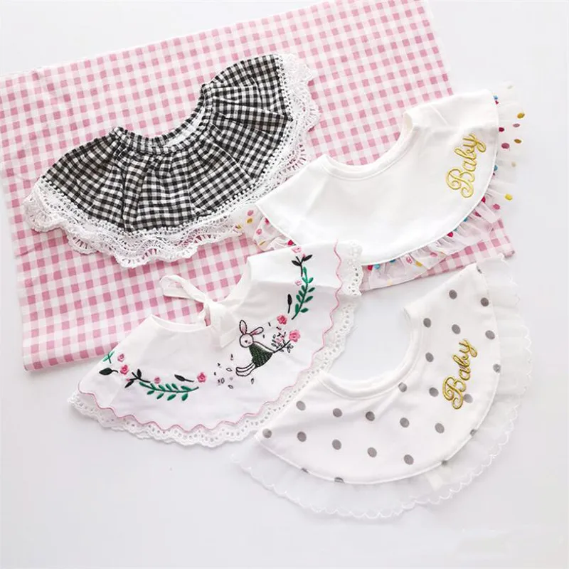 

Hot Adjustable Newborn Baby Boy Girl Bib 100% Cotton Embroidery Bib Baby Round Feeding Bib Infant Baby Accessories