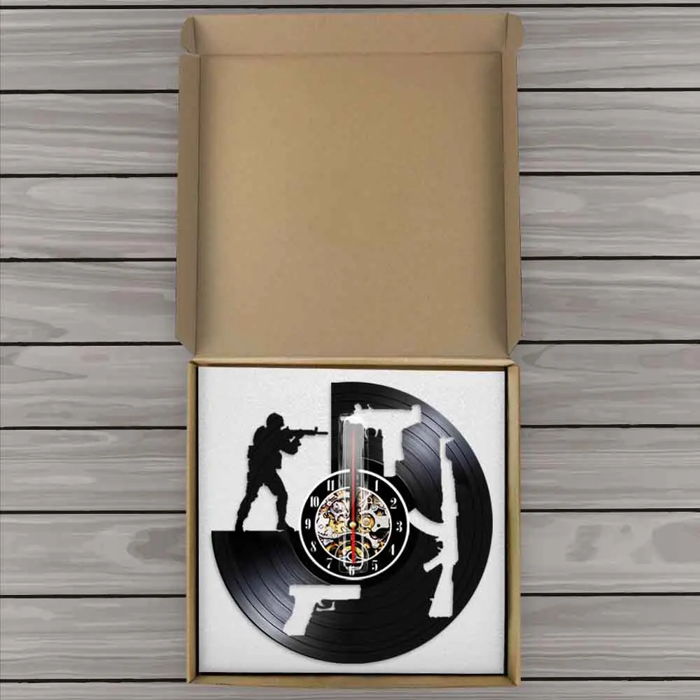 Пистолет для стрельбы дизайн граммофон виниловая запись настенные часы оружие