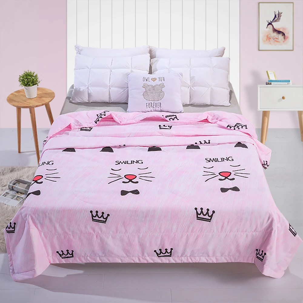 

Thin Summer Quilts Pink Cartoon Cat Quilt Comforter Bed Cover Sofa Throw Blankets Girl Bedspread 150X200 CM,200X230 CM