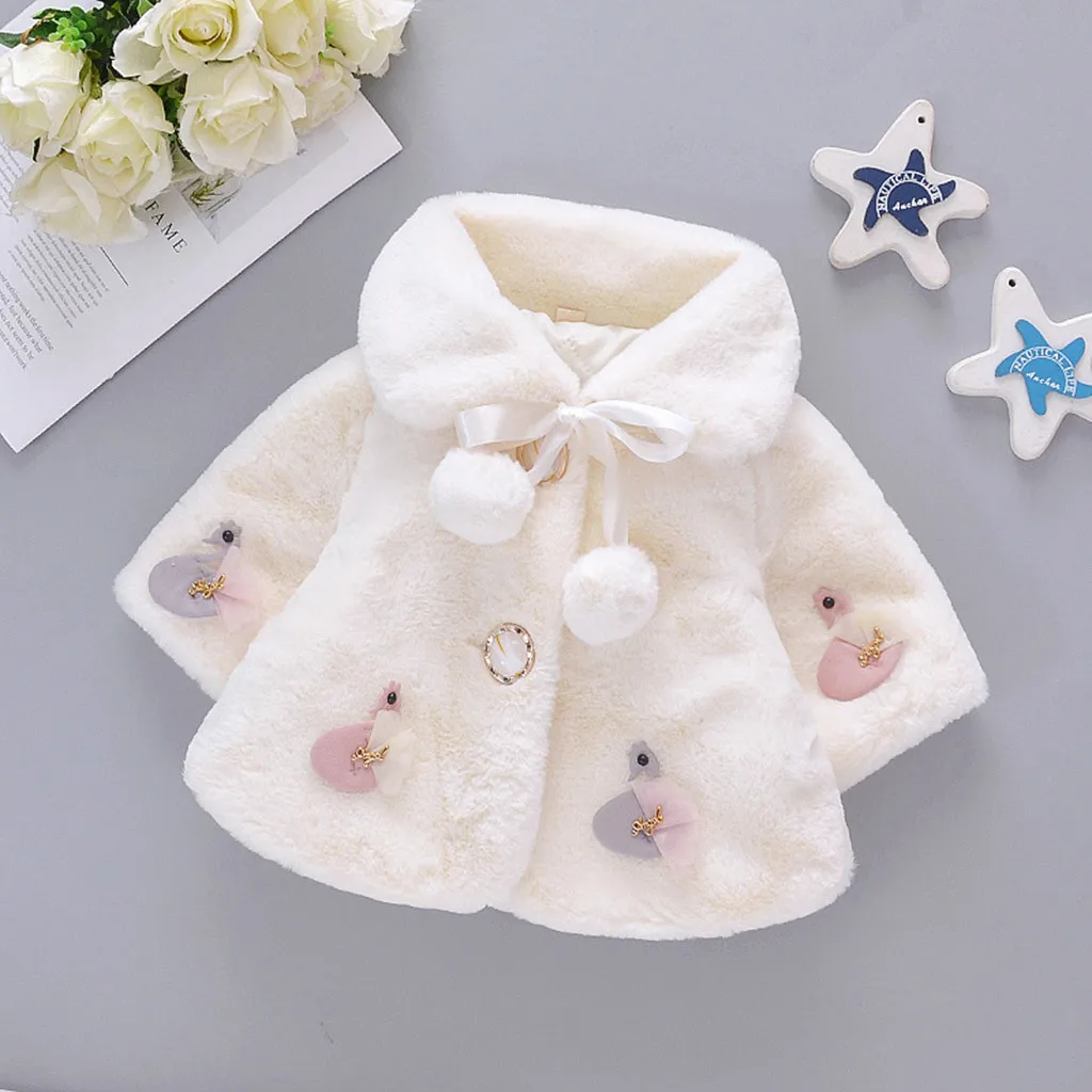 

Turn down-collar Plush Cloak Coat for Girls Plush Fannel Cape Shawl Thicken Warm Winter Hooded Wrap Overcoat