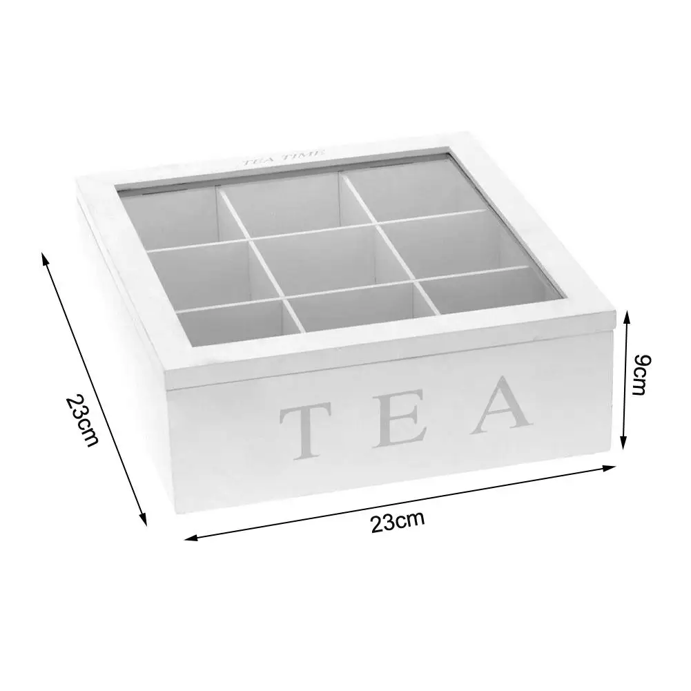 

9 Compartment Bamboo Tea Box Wooden Coffee Tea Bag Storage Box Organizer Holder With Lid Container For Kitchen Cabinets