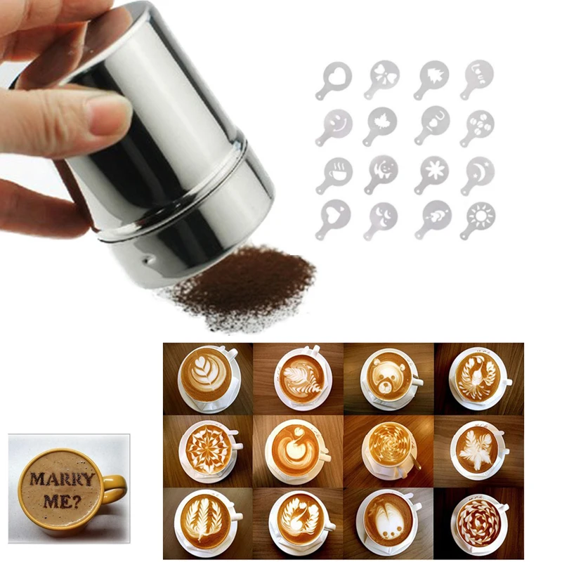 Cappuccino Mold Fancy Coffee Printing Model Foam Spray Cake Stencils Powdered Sugar Chocolate Cocoa Coffee Printing Assembly