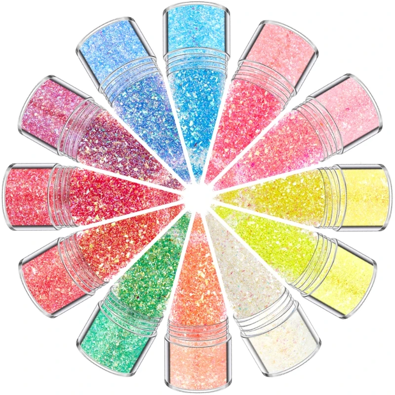 

12 цветов крупные Блестящие Блестки сверхтонкие хлопья смешанный набор Тени для век украшения для тела и лица наклейки для дизайна ногтей
