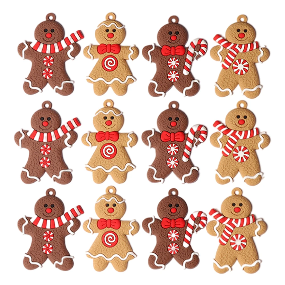 

Big Sale 6/12Pcs Gingerbread Man Christmas Tree Ornaments Xmas Soft PVC Living Room Decorating Tools Festival Home Decoration