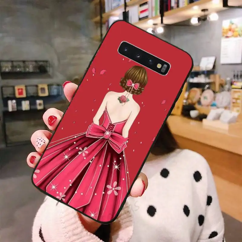 

Red dress girl Fashion cartoon Phone Case For Samsung Galaxy S5 S6 S7 S8 S9 S10 S10e S20 edge plus lite