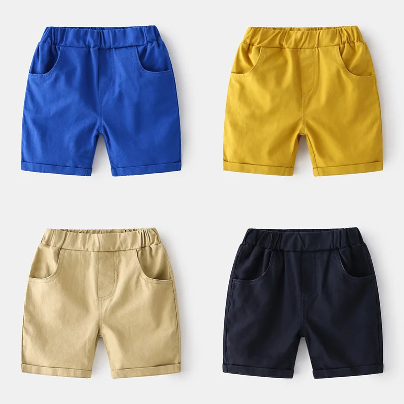 

Шорты для мальчиков хлопковые однотонные, свободные штаны средней длины, повседневная одежда с эластичным поясом, летние детские брюки-кар...