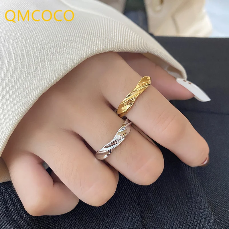 

QMCOCO Новое модное волнистое кольцо неправильной геометрической формы из серебра 925 пробы простой тренд открытое регулируемое женское кольц...