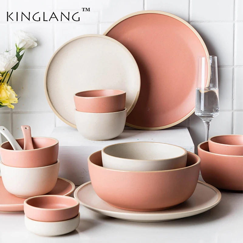 Kinglang скандинавский керамический фарфоровый обеденный набор на 1/2/4 человек Morandi