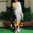 Осеннее платье 2022 VONDA, женское атласное платье с длинным рукавом и бантом, плиссированное платье большого размера с цветочным принтом и бантом