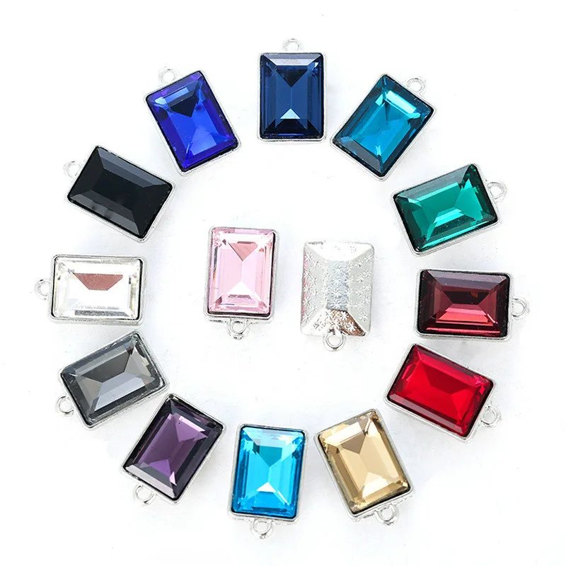 

10pcs Glass Rhinestone Cut Facets Colorful Rectangle Small Pendant for Jewelry Making DIY Charms Earrings Necklace Accessories