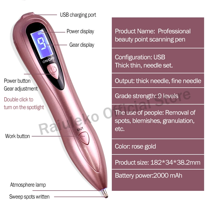 

Big Battery Laser Plasma Pen Mole Removal Dark Spot Remover LCD Spotlight Skin Care Point Pen Skin Wart Tag Tattoo Removal Tool