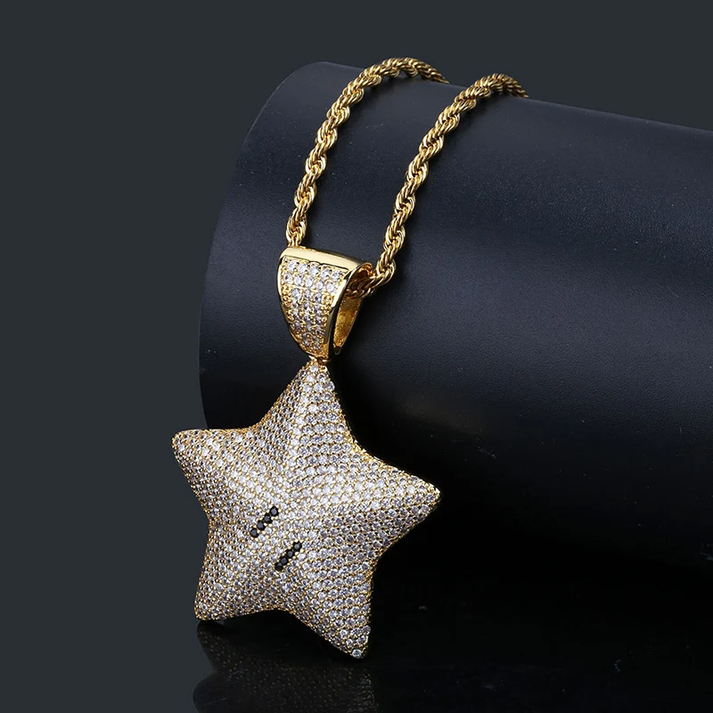 

Hip Hop Micro Paved AAA+ Cubic Zirconia Iced Out Bling Star Pendants Necklace for Men Women Rapper Jewelry Gold Silver Color