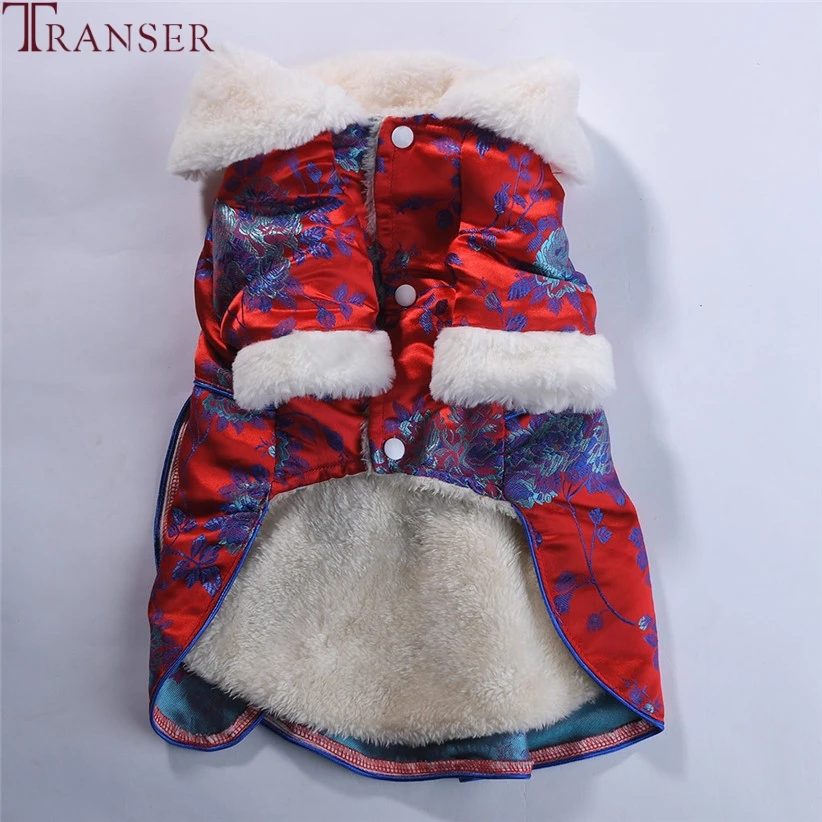 Transer, Ретро стиль, корейский стиль, флис, с отворотом, элегантное платье для собак, Зимняя Теплая Одежда для питомцев, цветочный узор, одежда для собак, вечерние, 9904