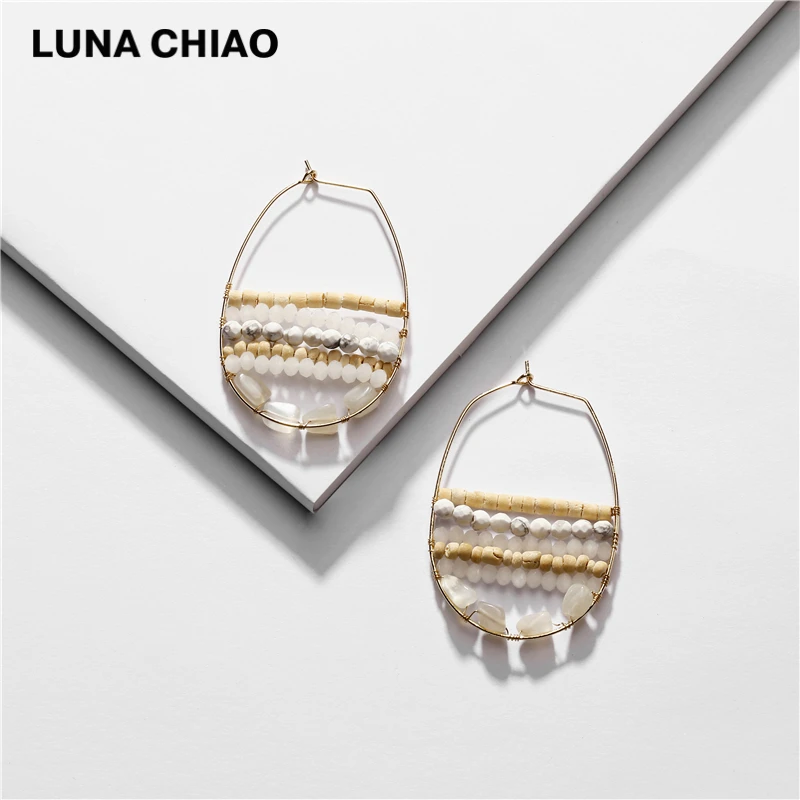 LUNA CHIAO осень зима большие серьги кольца дерево натуральный камень бисером Boho массивные серьги для женщин
