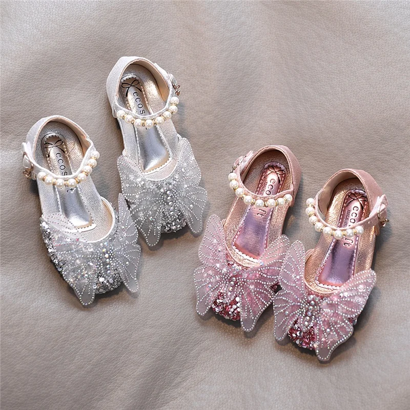 

Summer Girls Shoes Butterfly Crystal Princess Shoes For Girls Sandals Bling Pearls Kids Shoes Cover Toe Party Wedding Shoe Baby
