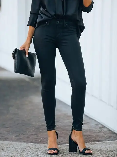 

2021 New Women's Fashion Casual Daily All-match Retro Skinny Stretch Black Classic Trend Out of Date Jeans KZ007